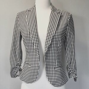 Amanda & Chelsea Gingham Ruched Sleeve Knit Blazer - Black/White Size M